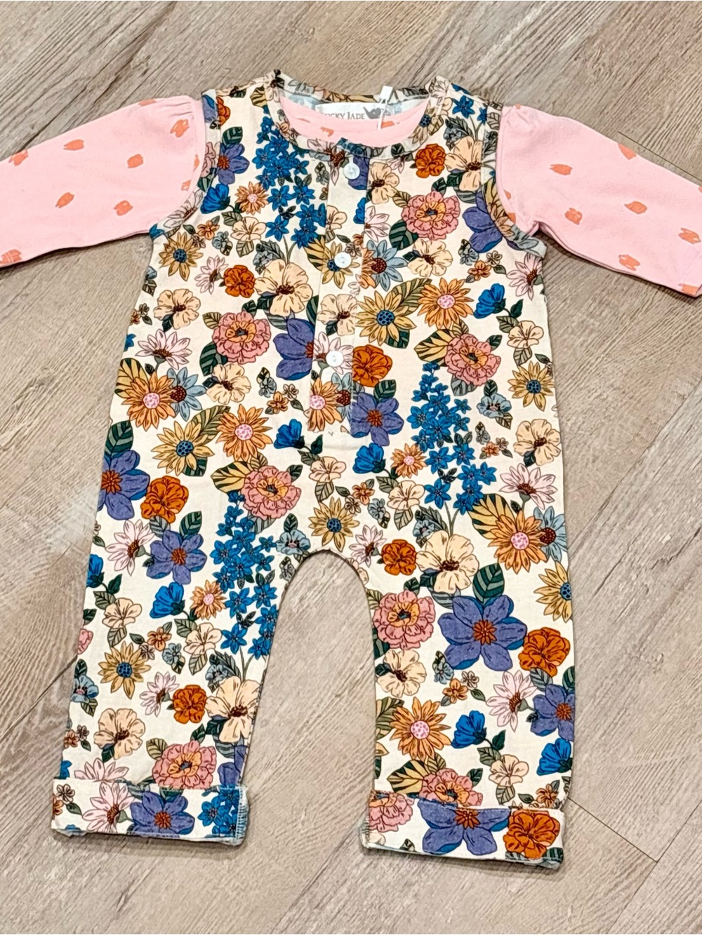 Lucky Jade Floral Print Pink Sleeve Baby Romper